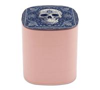 Jubonexis Skull Motif White Dark Blue Tones Jewelry Boxes for Women, Earring Holder Organizer Rotating Jewelry Organizer for Necklaces Bracelets Ring