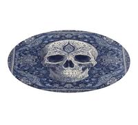 Jubonexis Skull Motif White Dark Blue Tones Large Round Carpet Area Rug Mat Modern Non Slip Circular Rugs 36inch(90cm)