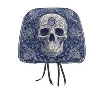 Jubonexis Skull Motif White Dark Blue Tones Printed Car Headrest Cover,2 Pieces, Elastic Comfort Head Rest Cover for Women Men, Universal Fits Most Cars Van SUV Truck, Car Interior Decor Accessories