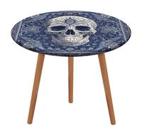 Jubonexis Skull Motif White Dark Blue Tones Round Tablecloth,Waterproof Elastic Fitted Table Covers for Picnic Camping Dining 50 Inch