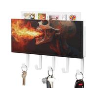 Jubonexis Skull Mouth Spitting Fire Key Holder for Wall Mail Organizer Wall Mount with 5 Hooks Acrylic Key Rack for Home Office Entryway