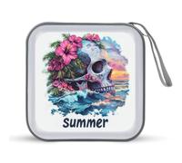 Jubonexis Skull Summer Waves Hibiscus Flowers CD Case DVD Storage Case Portable