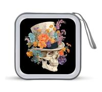Jubonexis Skull Top Hat with Colorful Flowers CD Case DVD Storage Case Portable for Car Home Travel