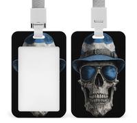 Jubonexis Skull Wearing Blue Sunglasses and Hat ID Badge Holder Retractable Clip Card Holder Card Protector Name Badge Name Tag for Work Office Doctor Nurse