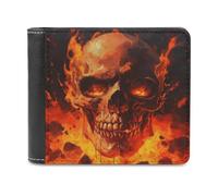 Jubonexis Skull with Red Orange Flames Soft PU Leather Bifold Wallet, Coin Purse Credit Pass Case, Durable Card-Holder Slim Billfold for Men Woman Money Storage