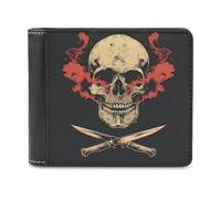 Jubonexis Skull with Red Smoke Rising Minimal Soft PU Leather Bifold Wallet, Coin Purse Credit Pass Case, Durable Card-Holder Slim Billfold for Men Woman Money Storage