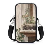 Jubonexis Sleeping Cat Lies on Antique Table Crossbody Mobile Phone Bag Smartphone Bag With Adjustable Strap