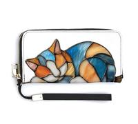 Jubonexis Sleeping Cat Resting on A Tree Branch PU Leather Clutch Long Bifold Wallet, Coin Purse Credit Pass Case, Durable Card-Holder Money Storage for Women Men