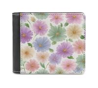 Jubonexis Small Daisy Flowers Pastel Watercolor Soft PU Leather Bifold Wallet, Coin Purse Credit Pass Case, Durable Card-Holder Slim Billfold for Men Woman Money Storage