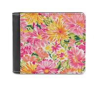 Jubonexis Small Flower Yellow Pink and Orange Soft PU Leather Bifold Wallet, Coin Purse Credit Pass Case, Durable Card-Holder Slim Billfold for Men Woman Money Storage