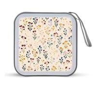 Jubonexis Small Flowers Foliage Light Beige CD Case DVD Storage Case Portable for Car Home Travel