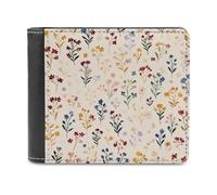 Jubonexis Small Flowers Foliage Light Beige Soft PU Leather Bifold Wallet, Coin Purse Credit Pass Case, Durable Card-Holder Slim Billfold for Men Woman Money Storage