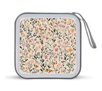 Jubonexis Small Flowers Foliage Pattern Light Beige CD Case DVD Storage Case Portable for Car Home Travel
