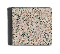 Jubonexis Small Flowers Foliage Pattern Light Beige Soft PU Leather Bifold Wallet, Coin Purse Credit Pass Case, Durable Card-Holder Slim Billfold for Men Woman Money Storage