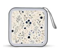 Jubonexis Small Flowers Foliage Pattern Light Blue CD Case DVD Storage Case Portable for Car Home Travel