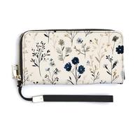 Jubonexis Small Flowers Foliage Pattern Light Blue PU Leather Clutch Long Bifold Wallet, Coin Purse Credit Pass Case, Durable Card-Holder Money Storage for Women Men