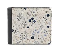 Jubonexis Small Flowers Foliage Pattern Light Blue Soft PU Leather Bifold Wallet, Coin Purse Credit Pass Case, Durable Card-Holder Slim Billfold for Men Woman Money Storage
