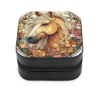 Jubonexis Small Jewelry Box Beautiful Horse with Flowers Portable PU Leather Mini Display Storage Holder Boxes Travel Jewelry Case for Women