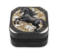 Jubonexis Small Jewelry Box Black Horse Portable PU Leather Mini Display Storage Holder Boxes Travel Jewelry Case for Women
