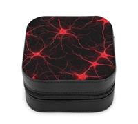 Jubonexis Small Jewelry Box Brain Cell Web Glowing Red Axons Portable PU Leather Mini Display Storage Holder Boxes Travel Jewelry Case for Women