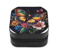 Jubonexis Small Jewelry Box Colorful Butterfly And Flowers Portable PU Leather Mini Display Storage Holder Boxes Travel Jewelry Case for Women
