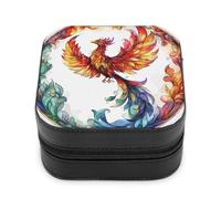 Jubonexis Small Jewelry Box Colorful Phoenix Portable PU Leather Mini Display Storage Holder Boxes Travel Jewelry Case for Women