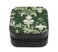 Jubonexis Small Jewelry Box Dark Green Botanical Texture Portable PU Leather Mini Display Storage Holder Boxes Travel Jewelry Case for Women