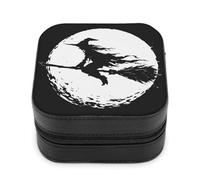 Jubonexis Small Jewelry Box Full Moon A Witch Flying on Broom Portable PU Leather Mini Display Storage Holder Boxes Travel Jewelry Case for Women