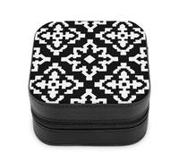 Jubonexis Small Jewelry Box Geometric Moroccan Pattern Bold Lines Portable PU Leather Mini Display Storage Holder Boxes Travel Jewelry Case for Women
