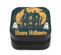 Jubonexis Small Jewelry Box Happy Halloween Ghosts Haunted House Portable PU Leather Mini Display Storage Holder Boxes Travel Jewelry Case for Women