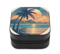 Jubonexis Small Jewelry Box Island Mountains Sunset Vintage Portable PU Leather Mini Display Storage Holder Boxes Travel Jewelry Case for Women
