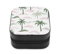 Jubonexis Small Jewelry Box Palm Trees And Small Islands Portable PU Leather Mini Display Storage Holder Boxes Travel Jewelry Case for Women