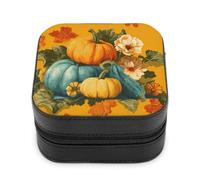 Jubonexis Small Jewelry Box Pumpkins Gourds And Fall Leaves Portable PU Leather Mini Display Storage Holder Boxes Travel Jewelry Case for Women