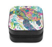 Jubonexis Small Jewelry Box Sea Turtle with Floral Leaf Portable PU Leather Mini Display Storage Holder Boxes Travel Jewelry Case for Women