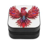 Jubonexis Small Jewelry Box Stained Glass A Red Phoenix Portable PU Leather Mini Display Storage Holder Boxes Travel Jewelry Case for Women