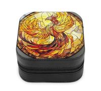 Jubonexis Small Jewelry Box Stained Glass Colorful Phoenix Portable PU Leather Mini Display Storage Holder Boxes Travel Jewelry Case for Women