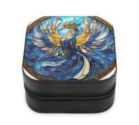 Jubonexis Small Jewelry Box Stained Glass Gorgeous Phoenix Portable PU Leather Mini Display Storage Holder Boxes Travel Jewelry Case for Women
