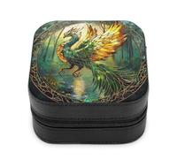 Jubonexis Small Jewelry Box Stained Glass Majestic Phoenix Portable PU Leather Mini Display Storage Holder Boxes Travel Jewelry Case for Women