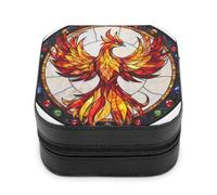 Jubonexis Small Jewelry Box Stained Glass Phoenix Bird Portable PU Leather Mini Display Storage Holder Boxes Travel Jewelry Case for Women