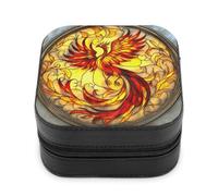 Jubonexis Small Jewelry Box Stained Glass Red Phoenix Portable PU Leather Mini Display Storage Holder Boxes Travel Jewelry Case for Women