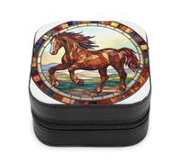 Jubonexis Small Jewelry Box Stained Glass Wild Horse Portable PU Leather Mini Display Storage Holder Boxes Travel Jewelry Case for Women