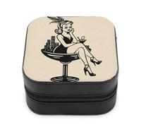 Jubonexis Small Jewelry Box Vintage Woman Sitting in A Large Glass Portable PU Leather Mini Display Storage Holder Boxes Travel Jewelry Case for Women