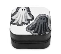 Jubonexis Small Jewelry Box White And Black Ghosts with Lace Portable PU Leather Mini Display Storage Holder Boxes Travel Jewelry Case for Women