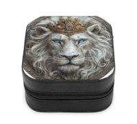 Jubonexis Small Jewelry Box White Lion Wearing Ancient King's Crown Portable PU Leather Mini Display Storage Holder Boxes Travel Jewelry Case for Women