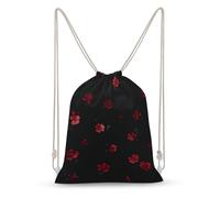 Jubonexis Small Red Flowers Scattered Pattern Minimalist Drawstring Backpack Canvas String Bag Lightweight Sports Gym Bag for Men Women