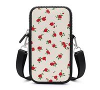 Jubonexis Small Red Roses Vintage Floral Crossbody Mobile Phone Bag Smartphone Bag With Adjustable Strap