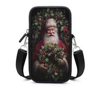 Jubonexis Smiling Santa Claus Wreath Holly Leaves Berries Crossbody Mobile Phone Bag Smartphone Bag With Adjustable Strap