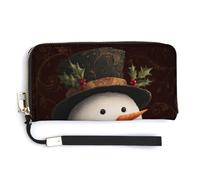 Jubonexis Smiling Snowman in Christmas Attire PU Leather Clutch Long Bifold Wallet, Coin Purse Credit Pass Case, Durable Card-Holder Money Storage for Women Men