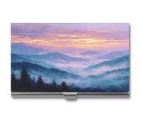 Jubonexis Smoky Mountains Sunset Fog Business Card Holder, Pocket Slim Metal Business Card Case for Women Men