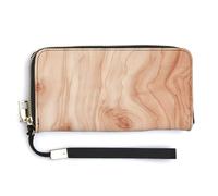 Jubonexis Smooth Polished Maple Wood Grain PU Leather Clutch Long Bifold Wallet, Coin Purse Credit Pass Case, Durable Card-Holder Money Storage for Women Men